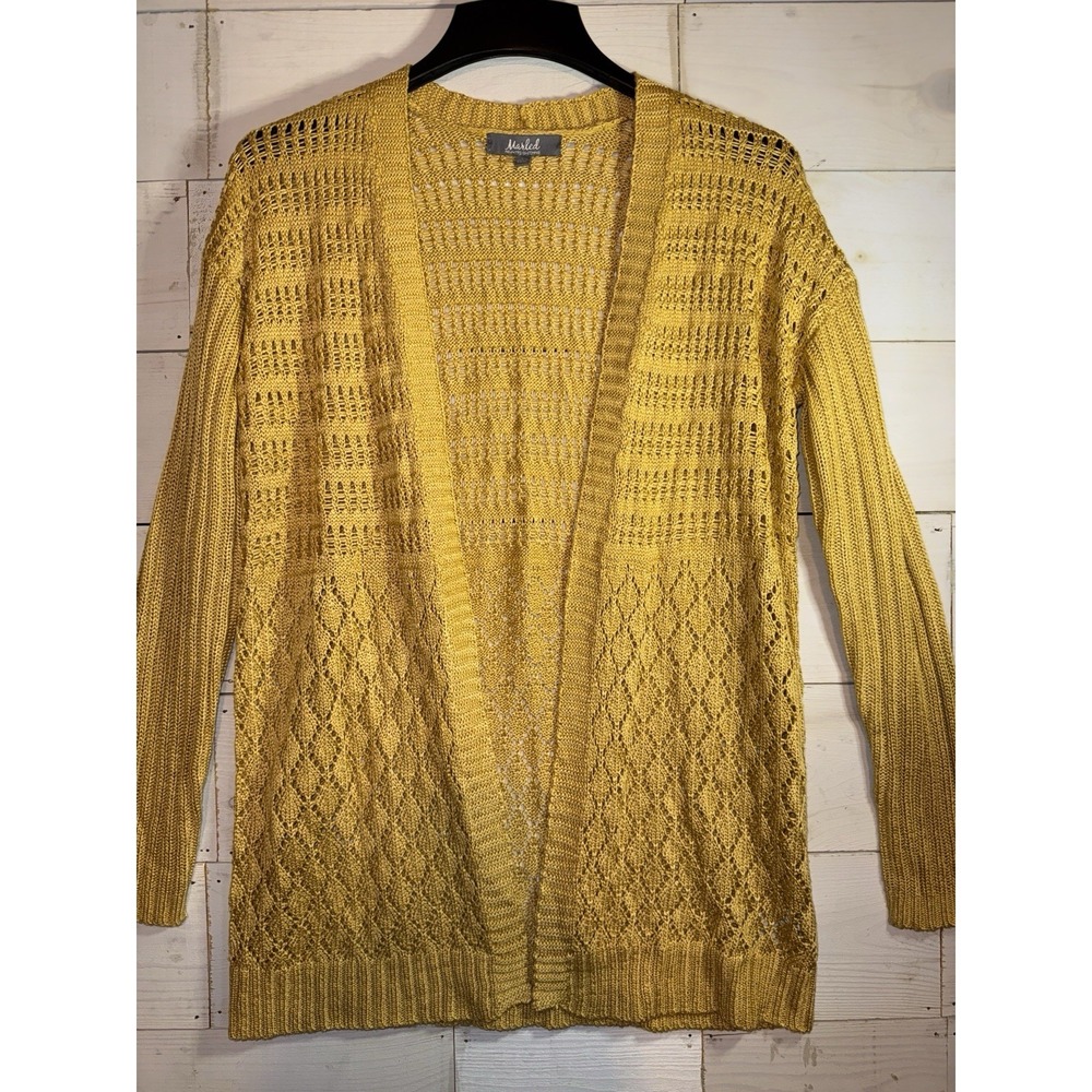 Marled Reunited maxi open front knit cardigan sweater womens XS yellow gold